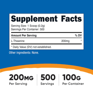 پودر کاهش استرس ال تیانین نوتریکاست Nutricost L-Theanine 200mg (100 گرم)