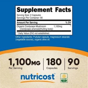 کپسول قارچ کوردیسپس تقویت سیستم ایمنی بدن نوتریکاست Nutricost Cordyceps Mushroom 1100mg (180 عددی)