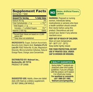 قرص ویتامین سی جویدنی اسپرینگ والی Spring Valley Vitamin C 500mg (60 عددی)