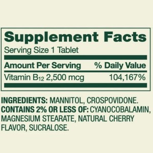 قرص طعم دار ویتامین کوبالامین اسپرینگ ولی Spring Valley Vitamin B12 2500mcg (120 عددی)