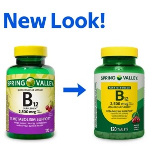 قرص طعم دار ویتامین کوبالامین اسپرینگ ولی Spring Valley Vitamin B12 2500mcg (120 عددی)
