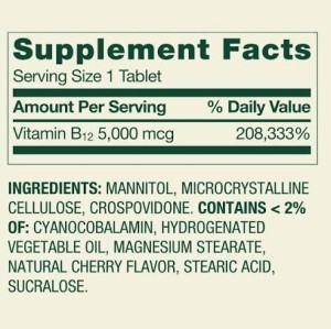 قرص طعم دار زیر زبانی ویتامین کوبالامین اسپرینگ ولی Spring Valley Vitamin B12 5000mcg (60 عددی)