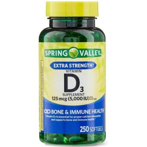 سافت ژل ویتامین دی اسپرینگ والی Spring Valley Vitamin D3 5000IU (250 عددی)