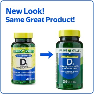 سافت ژل ویتامین دی اسپرینگ والی Spring Valley Vitamin D3 5000IU (250 عددی)