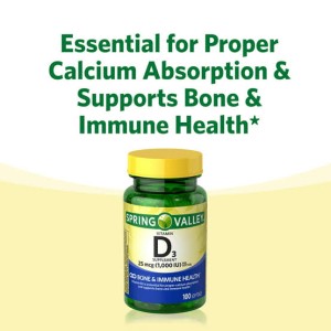 سافت ژل ویتامین دی اسپرینگ ولی Spring Valley Vitamin D3 5000IU (100 عددی)