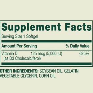 سافت ژل ویتامین دی اسپرینگ ولی Spring Valley Vitamin D3 5000IU (100 عددی)