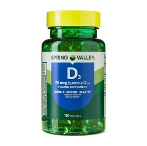 سافت ژل ویتامین دی اسپرینگ ولی Spring Valley Vitamin D3 1000IU (100 عددی)