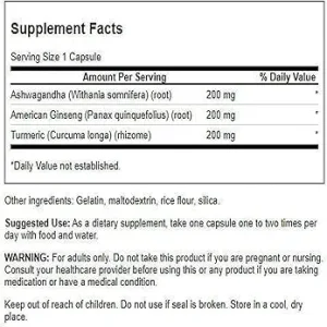 کپسول زردچوبه آشواگاندا جینسینگ Swanson Turmeric Ashwagandha Ginseng سوانسون (60 عددی)