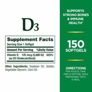 سافت ژل ویتامین نیچرز بونتی Nature's Bounty D3 5000iu (150 عددی)
