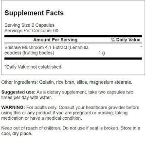 کپسول قارچ تقویت سیستم ایمنی بدن شیتاکه سوانسون Swanson Shiitake Mushroom 500mg (120 عددی)
