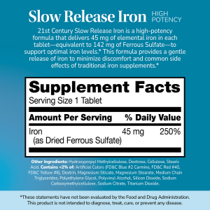 قرص آهن آهسته رهش 21Century Slow Release Iron 45mg قرن 21 (60 عددی)