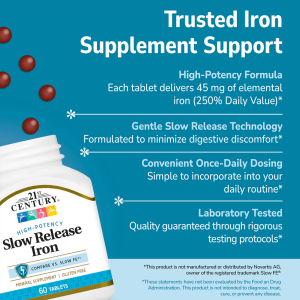 قرص آهن آهسته رهش 21Century Slow Release Iron 45mg قرن 21 (60 عددی)