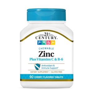 قرص جویدنی طعم دار زینک پلاس 21Century Zinc Plus Vitamins C & B6 Chewable قرن 21 (90 عددی)