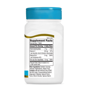 قرص جویدنی طعم دار زینک پلاس 21Century Zinc Plus Vitamins C & B6 Chewable قرن 21 (90 عددی)