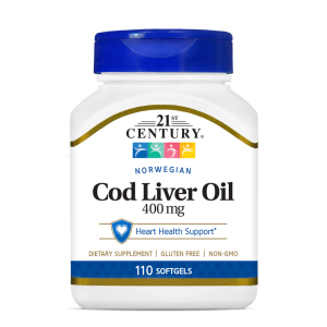 سافت ژل امگا 3 روغن کبد ماهی 21Century Omega-3 Cod Liver Oil 400mg قرن 21 (110 عددی)