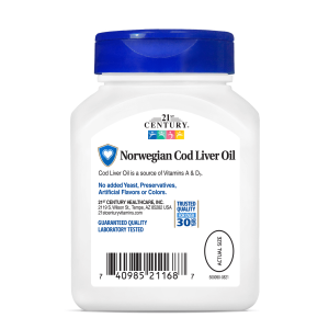 سافت ژل امگا 3 روغن کبد ماهی 21Century Omega-3 Cod Liver Oil 400mg قرن 21 (110 عددی)