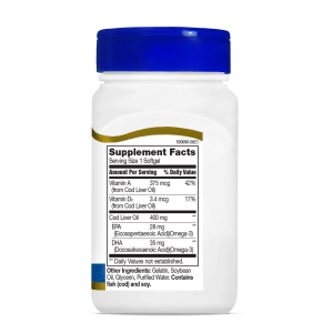 سافت ژل امگا 3 روغن کبد ماهی 21Century Omega-3 Cod Liver Oil 400mg قرن 21 (110 عددی)