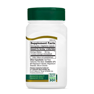 کپسول گیاهی افزایش تمرکز جینکوبیلوبا 21Century Ginkgo Biloba 60mg قرن 21 (60 عددی)