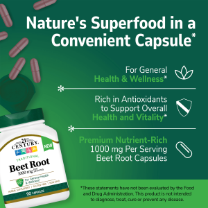 کپسول سلامت بدن عصاره ریشه چغندر 21Century Beet Root 1000mg قرن 21(90 عددی)