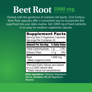 کپسول سلامت بدن عصاره ریشه چغندر 21Century Beet Root 1000mg قرن 21(90 عددی)