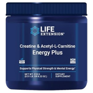 پودر کراتین و استیل-ال-کارنیتین لایف اکستنشن LIFE EXTENSION Creatine & Acetyl-L-Carnitine Energy Plus (233 گرم)