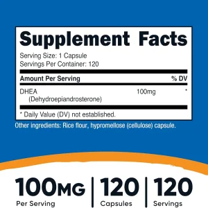 کپسول دهیدروپیاندروسترون ناتریکاست Nutricost DHEA 100mg (120 عددی)