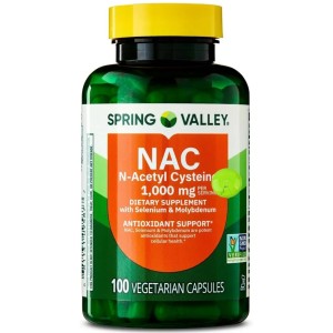 کپسول ناک استیل سیستین اسپرینگ ولی Spring Valley NAC N-Acetyl-L-Cysteine 1000mg (100 عددی)
