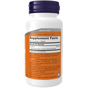 قرص سلامت پوست ال-لیزین ناو فودز NOW Foods L-Lysine 500mg (100 عددی)