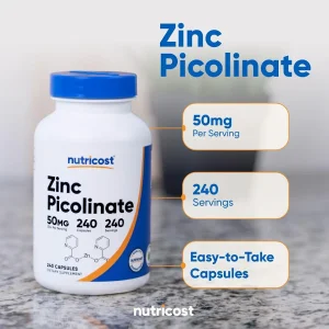 کپسول زینک پیکولینات ناتریکاست Nutricost Zinc Picolinate 50mg (240 عددی)