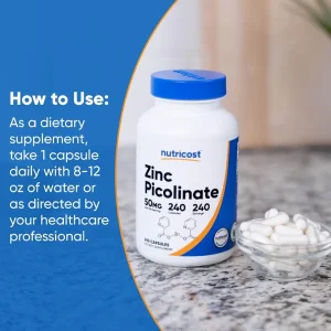 کپسول زینک پیکولینات ناتریکاست Nutricost Zinc Picolinate 50mg (240 عددی)
