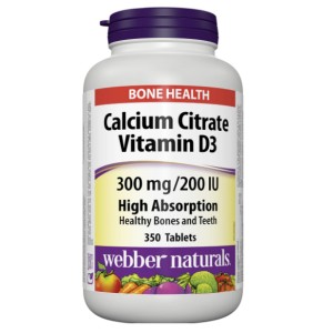 قرص کلسیم سیترات 300mg همراه با D3 200iu وبر Webber Naturals (350 عددی)