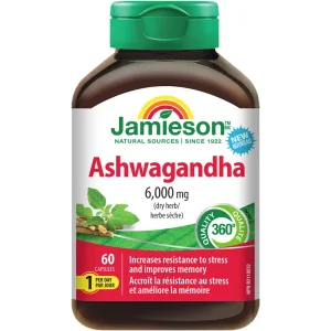 قرص عصاره آشواگاندا Jamieson Ashwagandha 6.000mg جیمیسون (60 عددی)