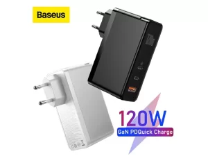 شارژر دیواری سوپر فست شارژ تایپ سی و یو اس بی 120 واتی همراه با کابل بیسوس Baseus GaN2 Pro Quick Charger C+C+A 120W CCGAN-J01 EU