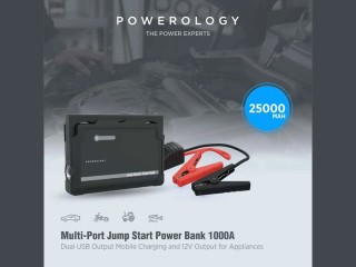 جامپ استارتر و پاوربانک یو اس بی 25000 میلی آمپر پاورولوژی Powerology Multi-Port Jump Start PPBCHA12 1000A