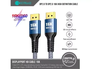 کابل دو سر دیسپلی پورت 2 متری کوتسی با وضوح تصویر بالا Coteci Displayport 16K 87403