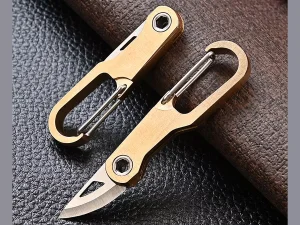 چاقوی آنباسینگ برنجی قابل استفاده به عنوان جاکلیدی Brass car key chain knife sharp self-defense portable