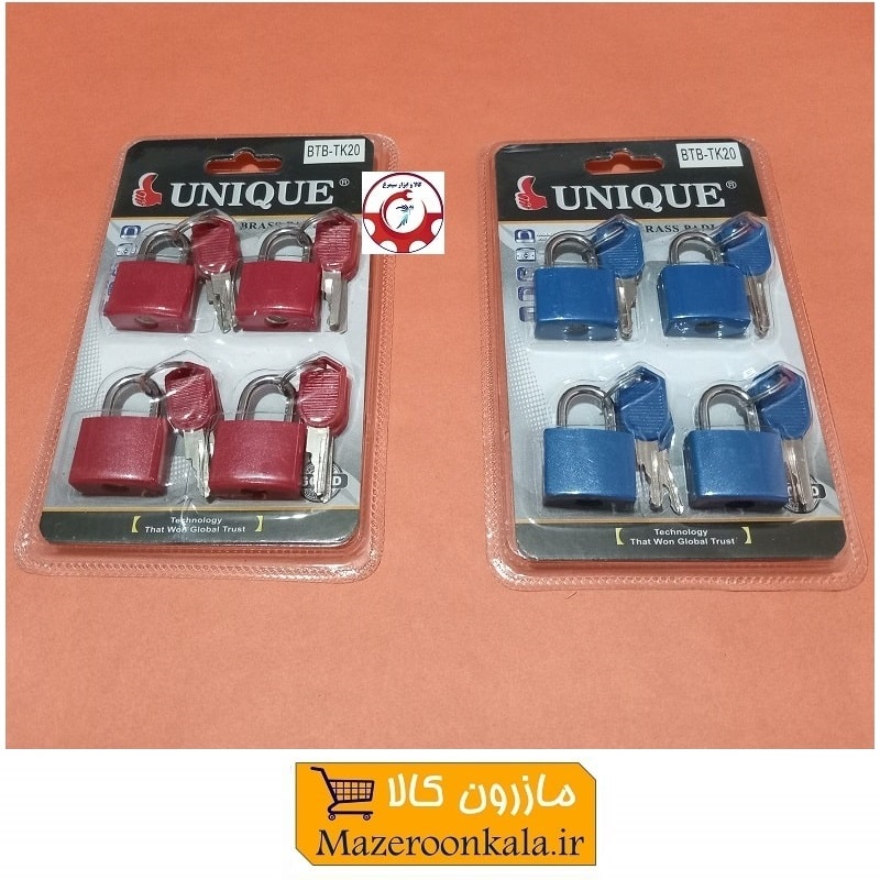 قفل آویز رنگی 20 میلی متر ست 4 عددی Unique یونیک مغزی برنجی HAC-010