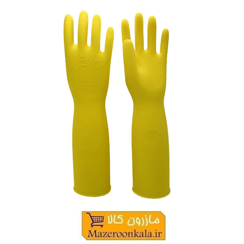 دستکش آشپزخانه یا دستکش ظرفشویی Violet ویولت آج دار ساق بلند با استر کتان SOO-094