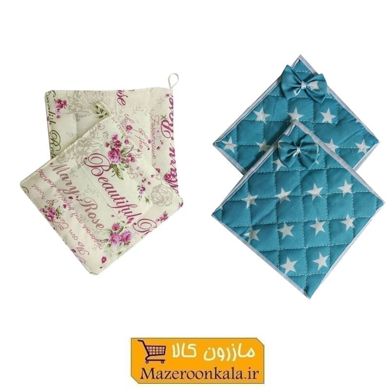 دستگیره پارچه ای آشپزخانه جفتی مربعی طرح دار SOO-095