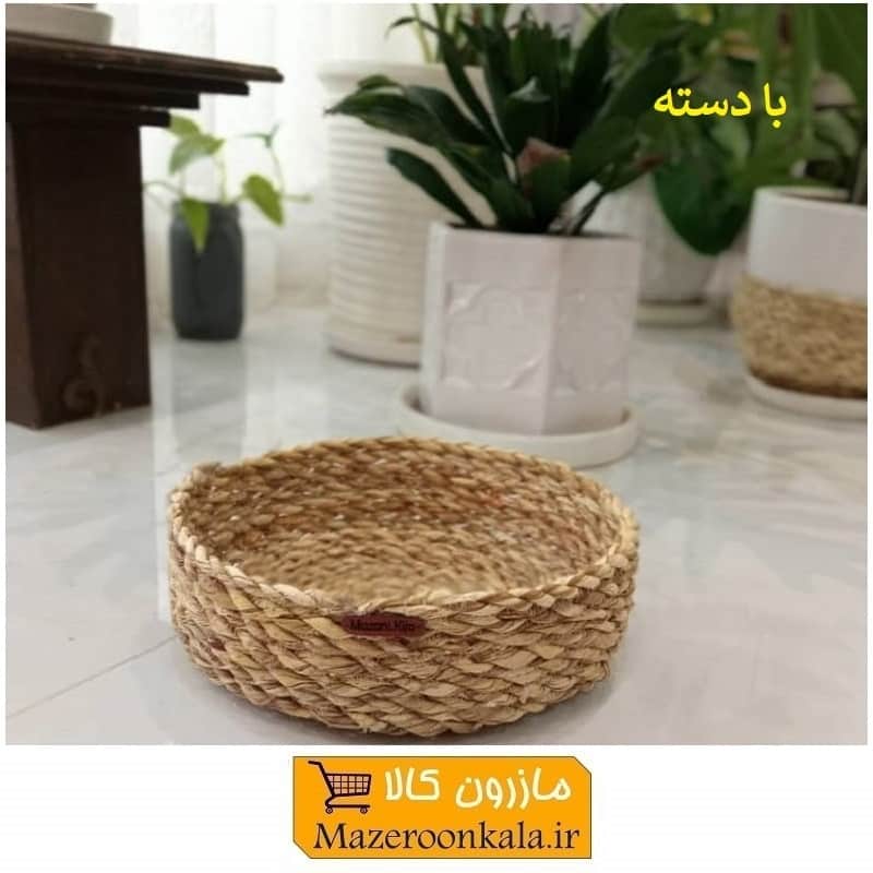 سبد حصیری گرد سایز متوسط با دسته HWK-026