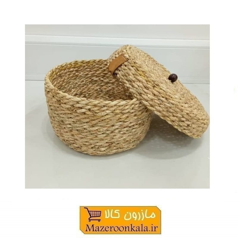 جای شکلات و تنقلات حصیری سنتی درب دار صنایع دستی قطر 15 سانت HWK-051