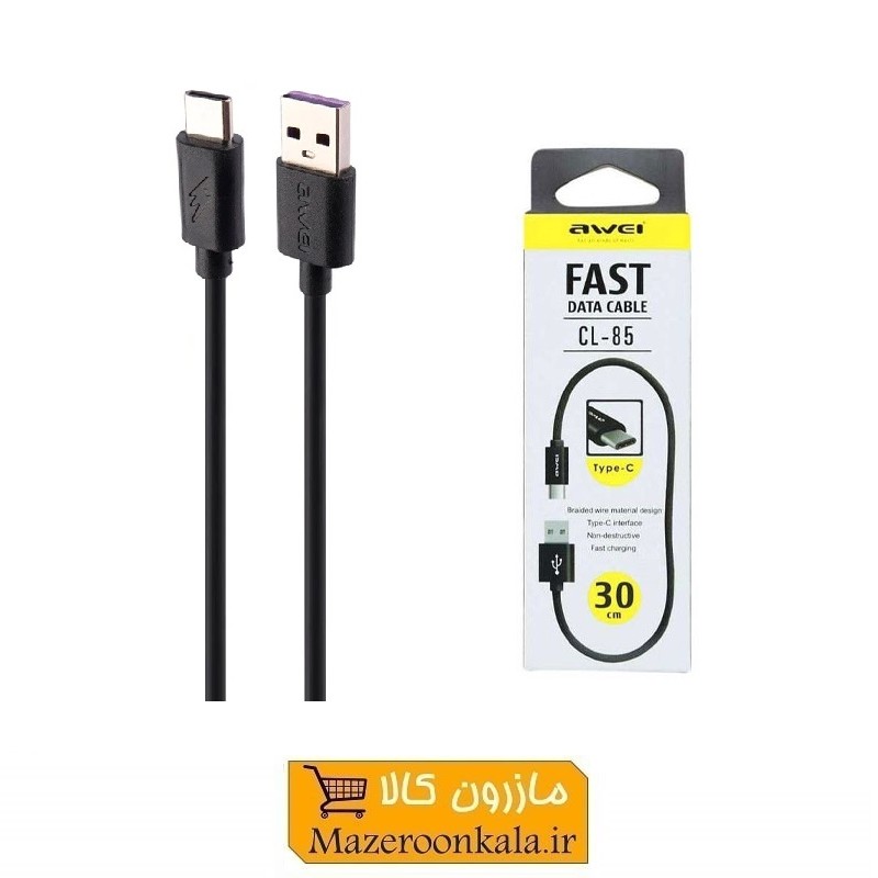 کابل شارژ کوتاه USB به Type-C  یو اس بی به تایپ سی 30 سانتی مدل Awei Cl-85 اوی SOO-153
