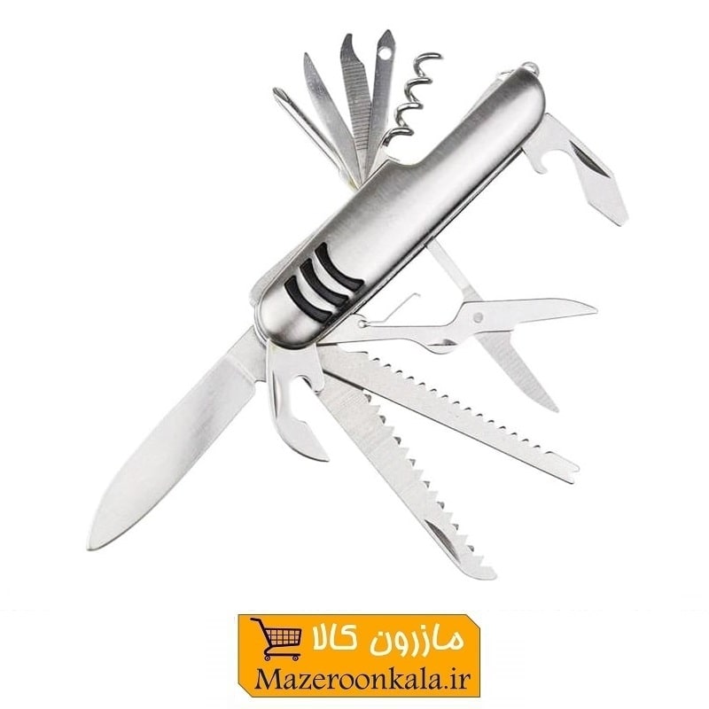 ست ابزار و چاقو ۱۱ کاره مدل Silver در رنگ سیلور، آبی و قرمز HAC-005