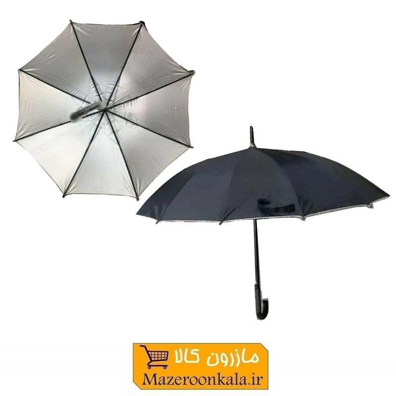 چتر مشکی مردانه داخل نقره ای دسته عصایی ۸ فنر دوبل HCH-006
