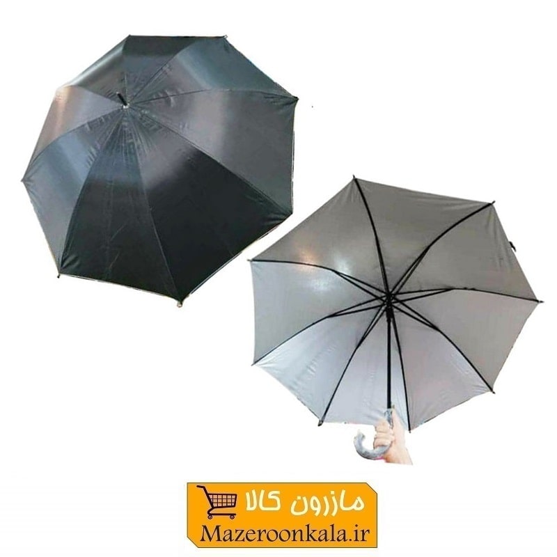 چتر مشکی داخل نقره ای دو نفره دسته عصایی ۸ فنر دوبل HCH-007