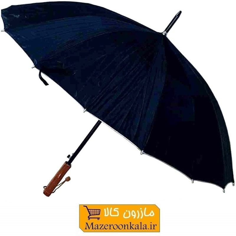 چتر مشکی 2 لایه 16 فنر دسته پلاستیکی طرح چوب HCH-020