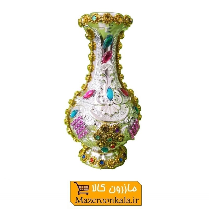 گلدان پلاستیکی نقره ای تزئین شده با نگین ارتفاع ۱۵ سانت HGD-007