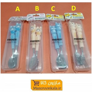 ست قاشق و چنگال کودک کارتونی حیوانات فرندز Friends با قاب پلاستیکی HGS-021