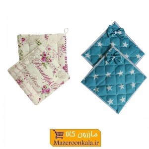 دستگیره پارچه ای آشپزخانه جفتی مربعی طرح دار SOO-095