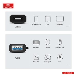 تبدیل یا مبدل OTG USB به لایتنینگ Earldom ارلدام مدل OT65 مناسب گوشی آیفون SOO-182